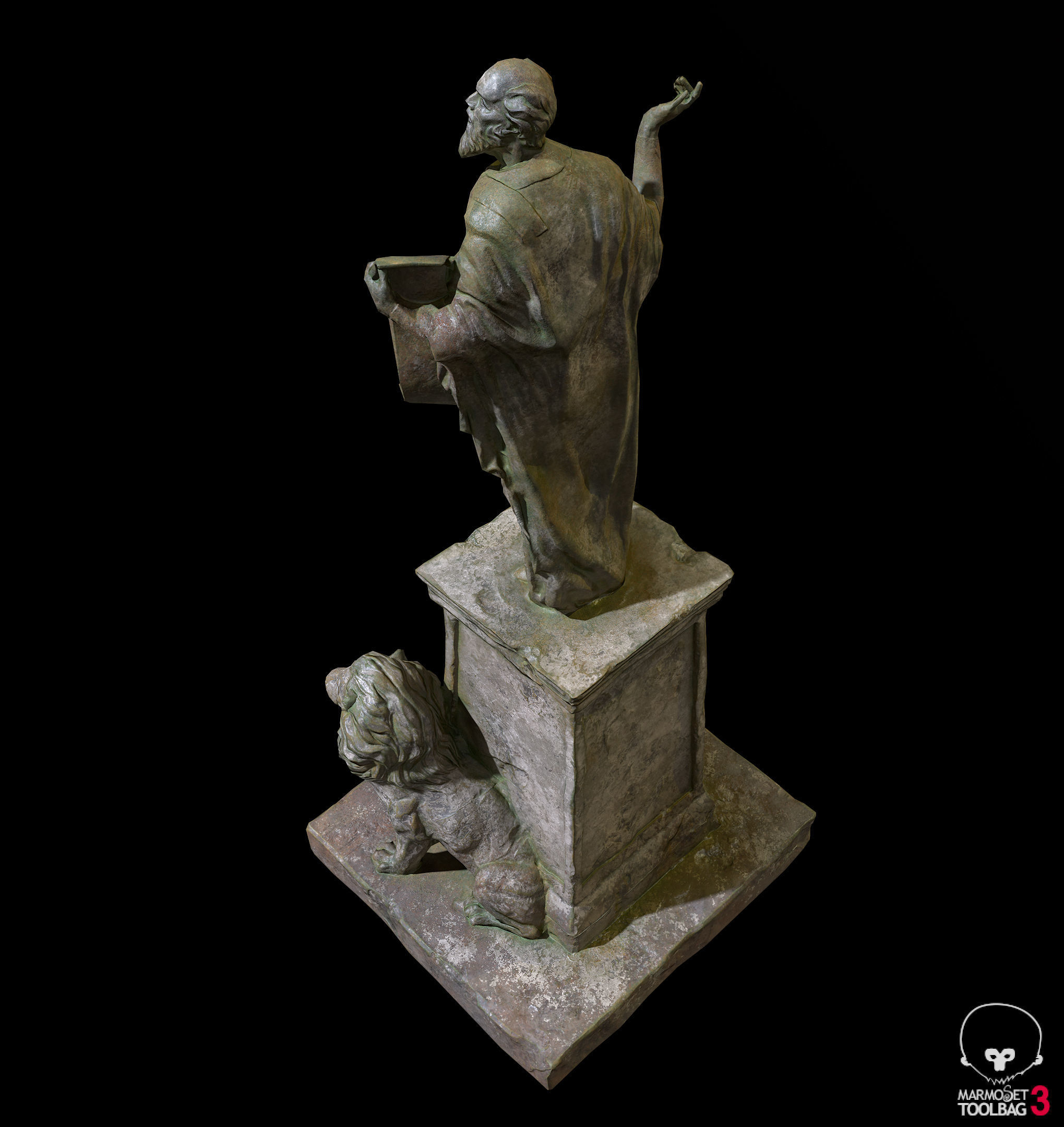 Old Sage statue with two lions Low-poly 3D model_25