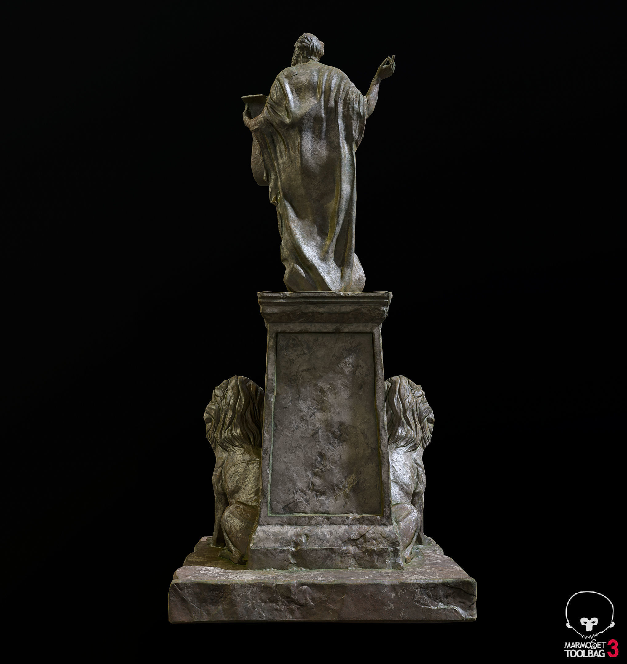 Old Sage statue with two lions Low-poly 3D model_5