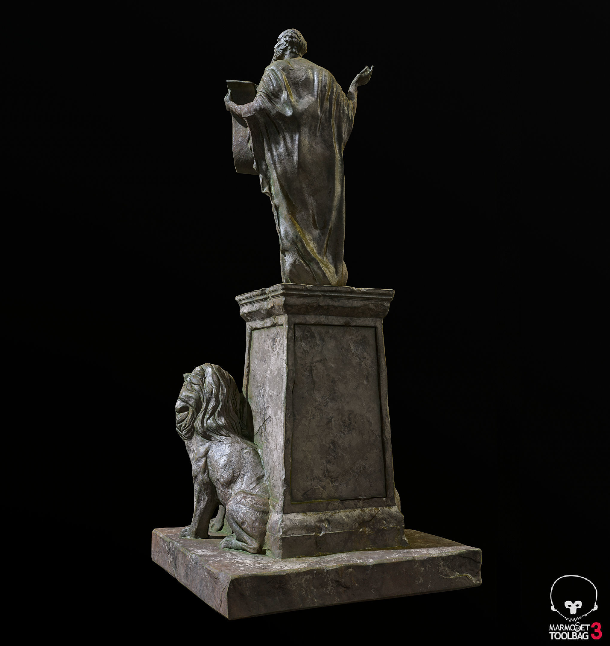 Old Sage statue with two lions Low-poly 3D model_18