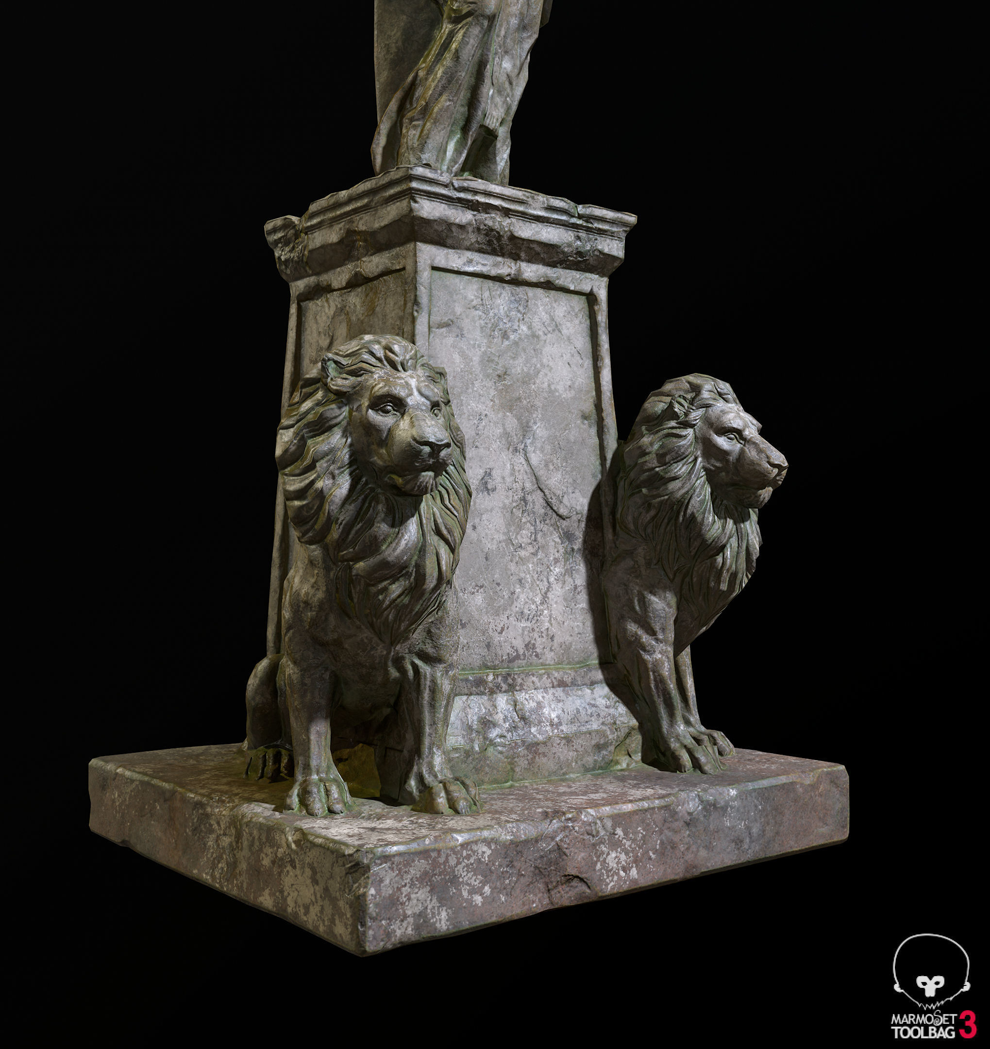 Old Sage statue with two lions Low-poly 3D model_21