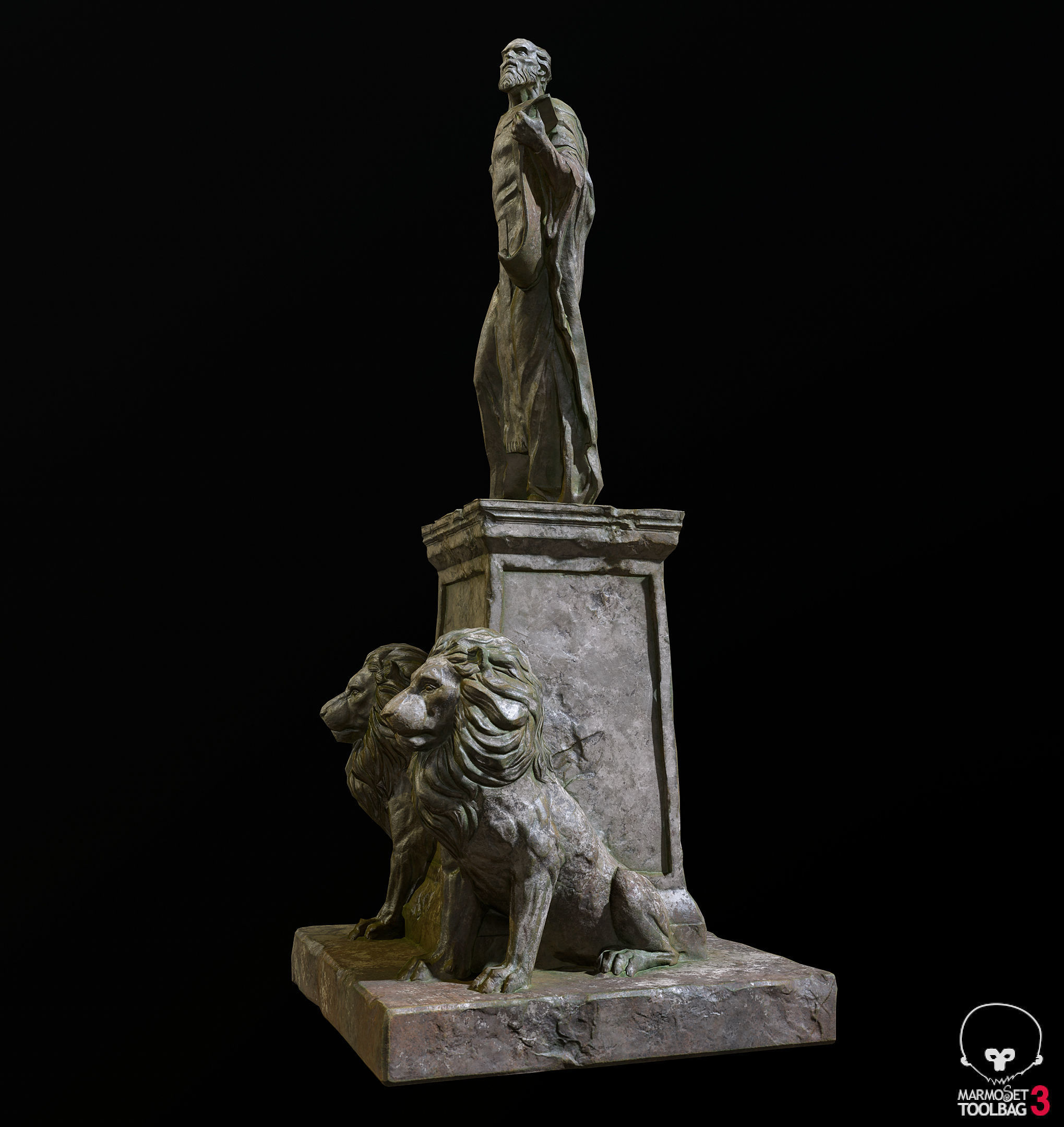 Old Sage statue with two lions Low-poly 3D model_15