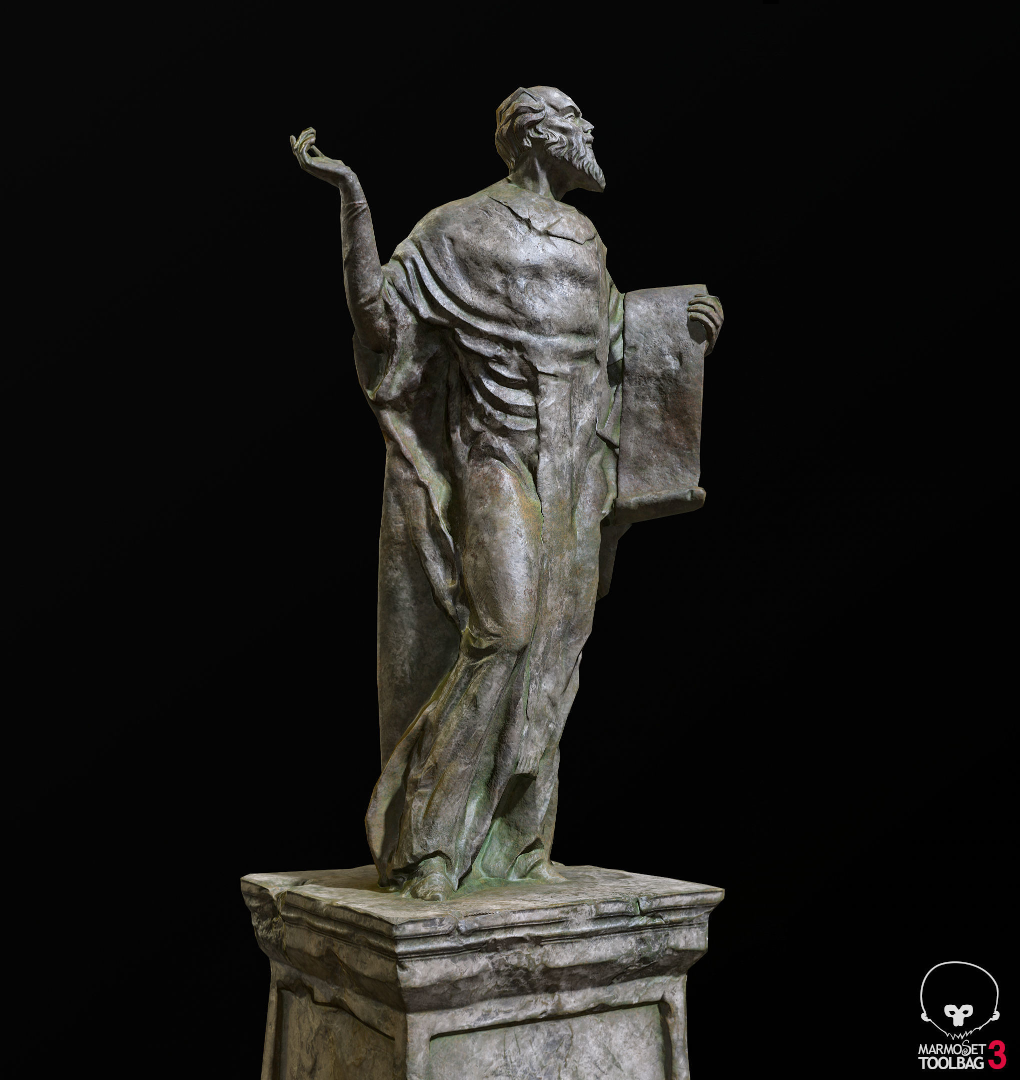 Old Sage statue with two lions Low-poly 3D model_8