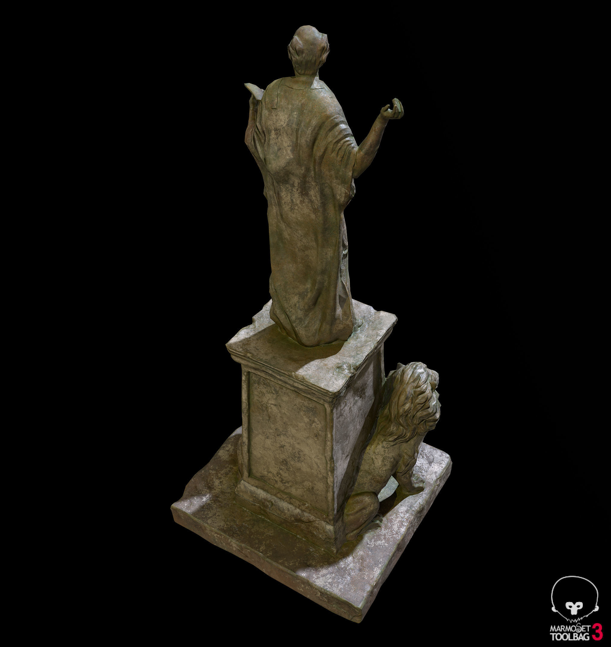 Old Sage statue with two lions Low-poly 3D model_26