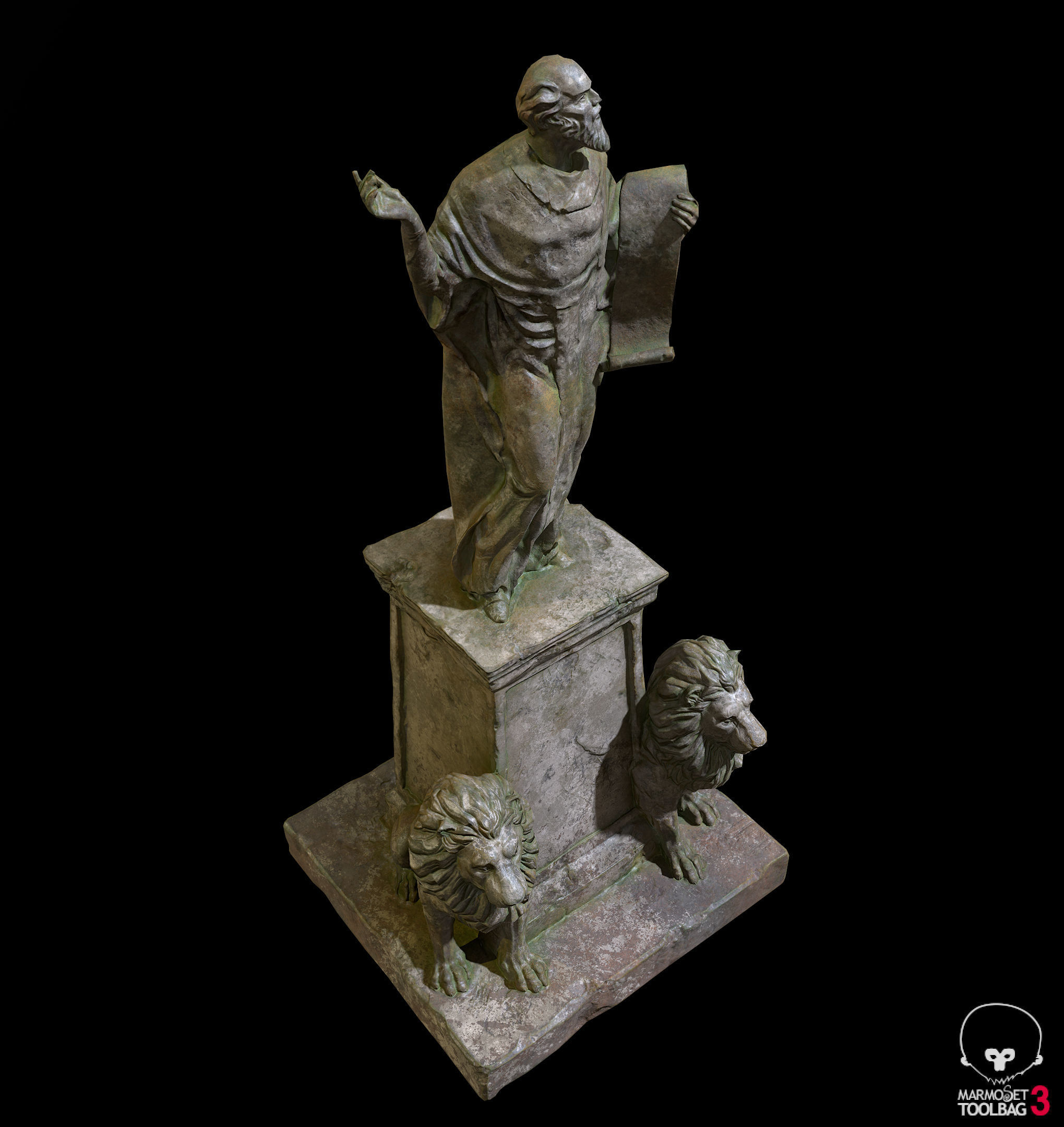 Old Sage statue with two lions Low-poly 3D model_23