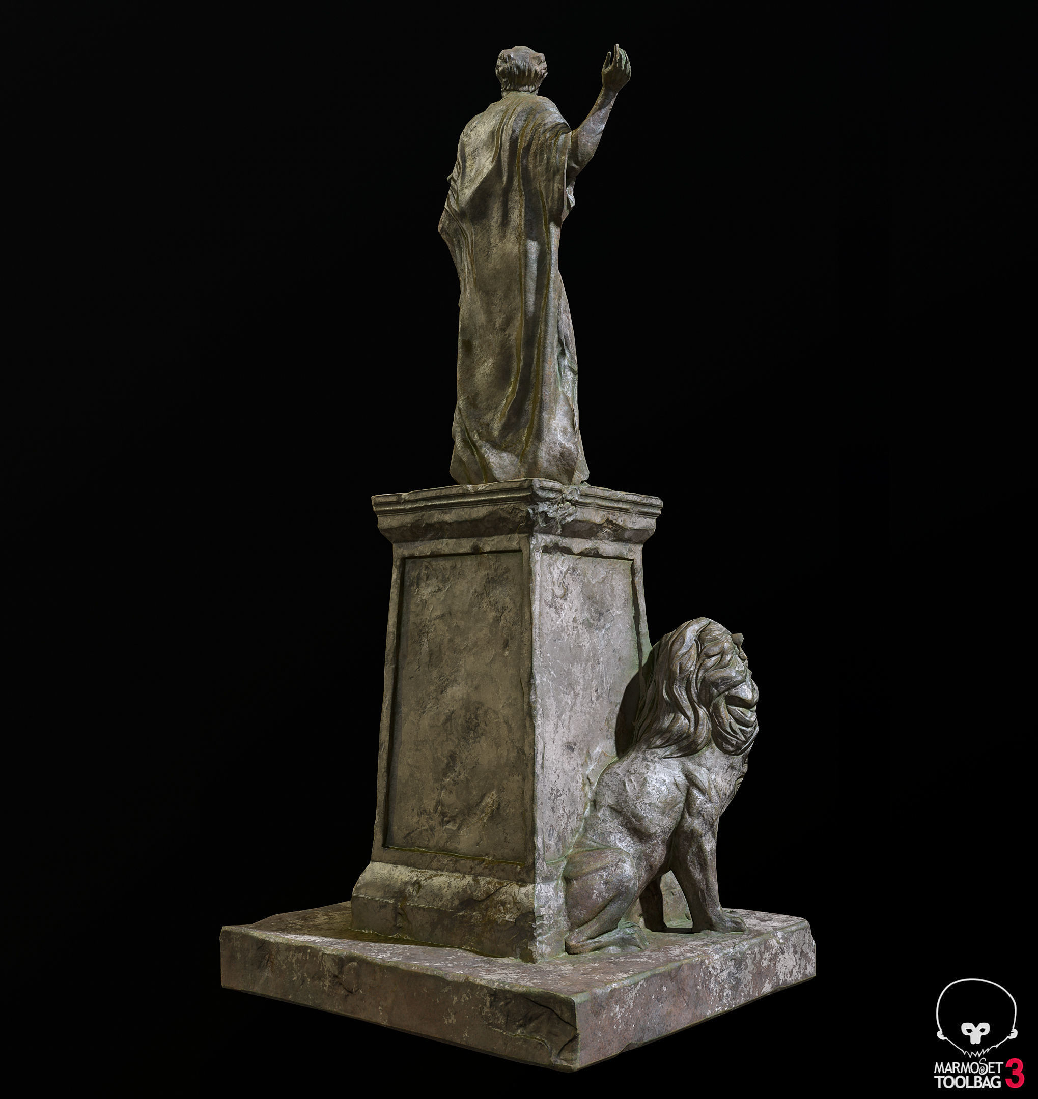 Old Sage statue with two lions Low-poly 3D model_19