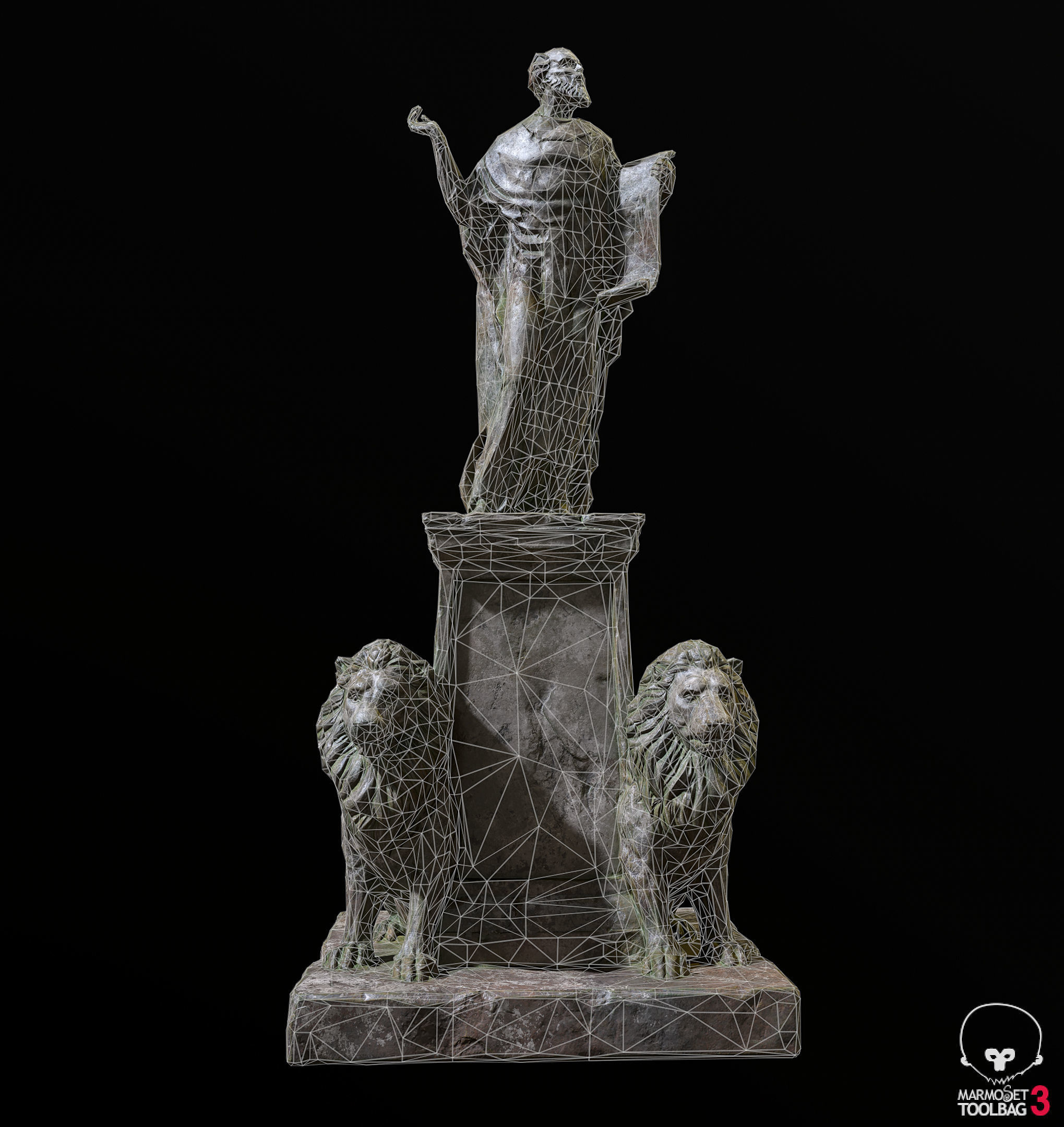 Old Sage statue with two lions Low-poly 3D model_10