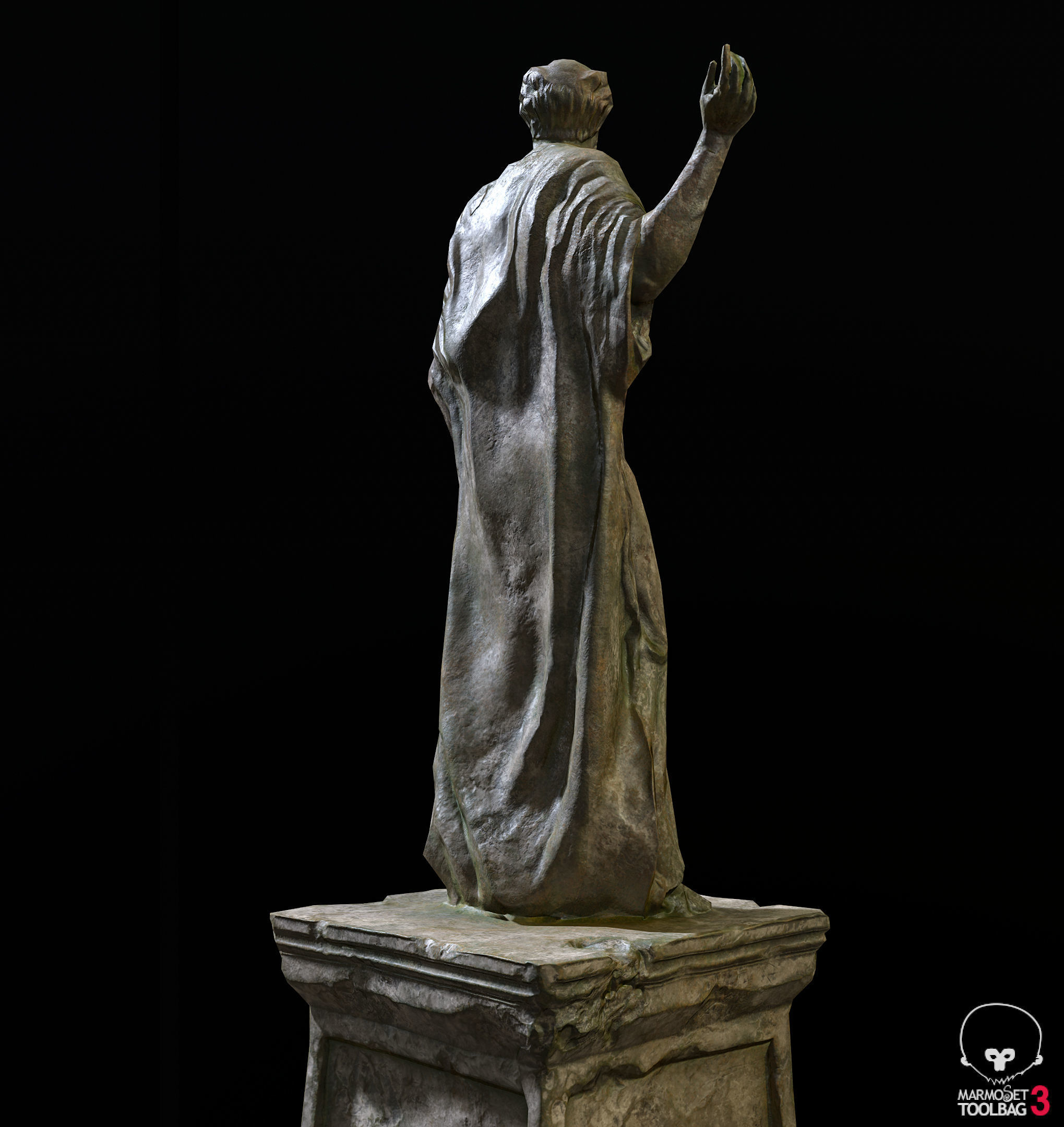 Old Sage statue with two lions Low-poly 3D model_32