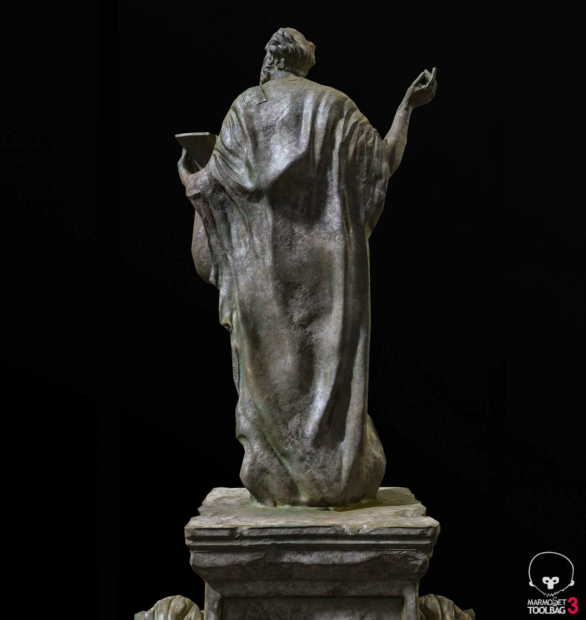 Old Sage statue with two lions Low-poly 3D model_31