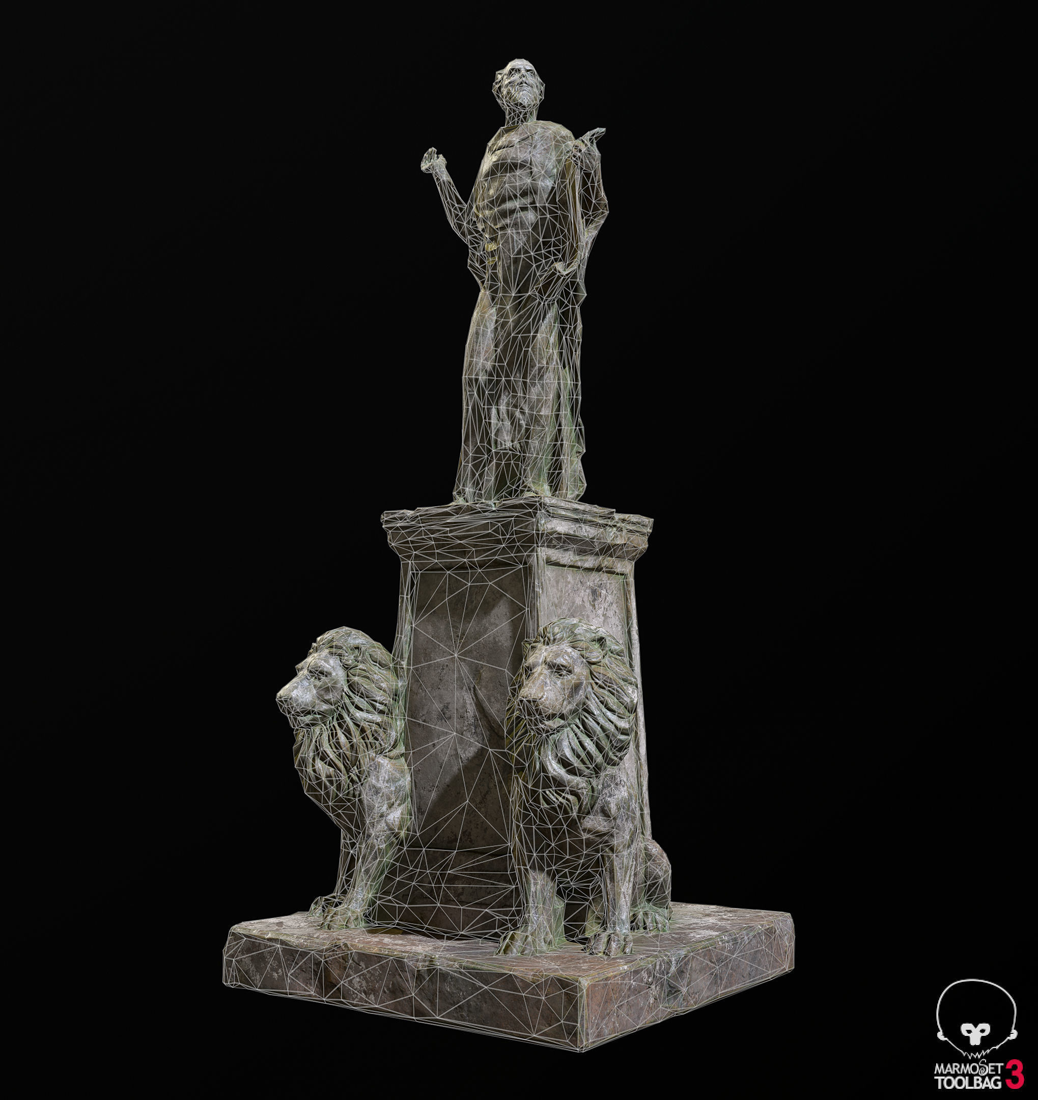 Old Sage statue with two lions Low-poly 3D model_12