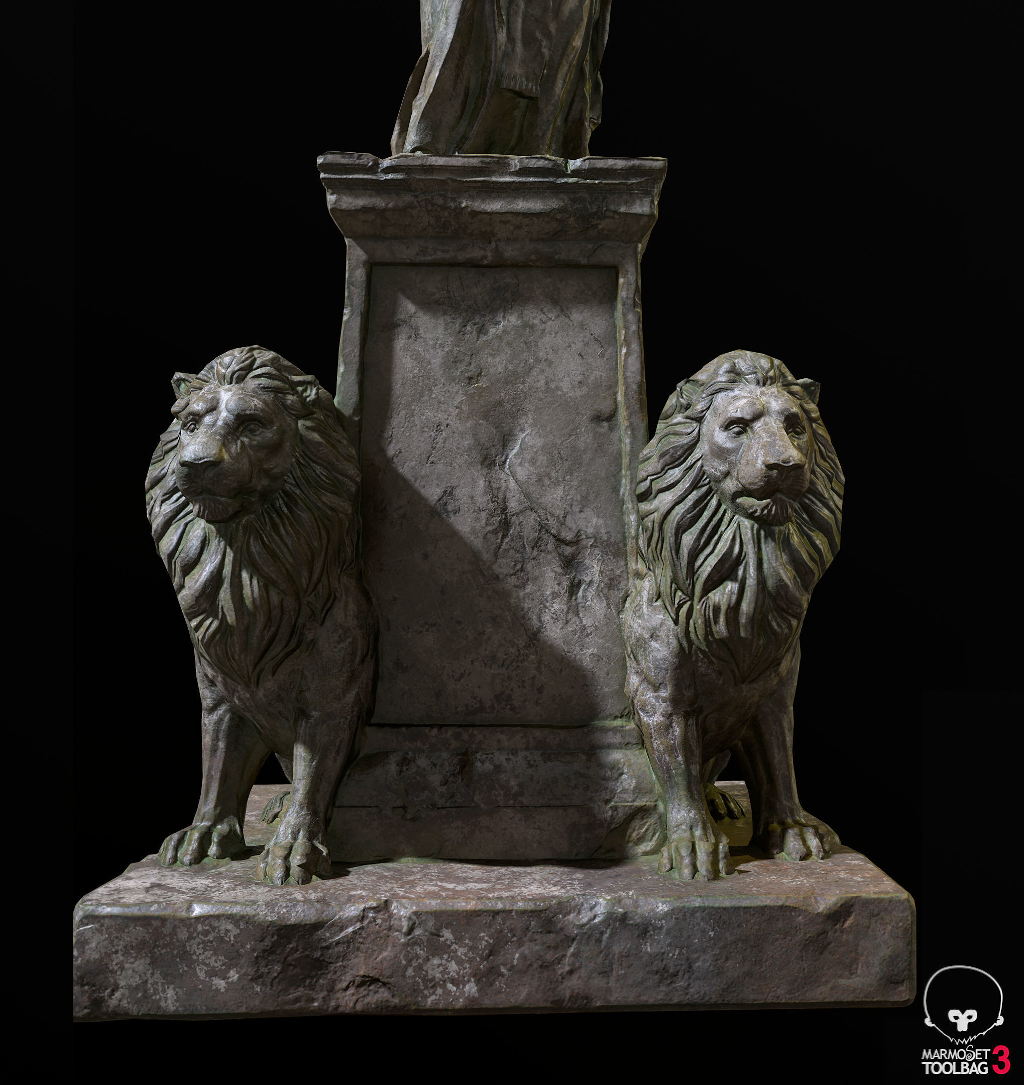 Old Sage statue with two lions Low-poly 3D model_22