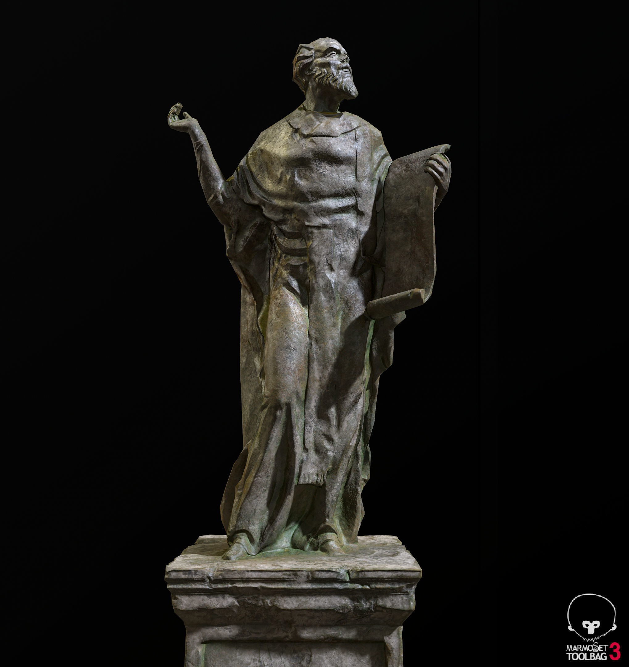 Old Sage statue with two lions Low-poly 3D model_27