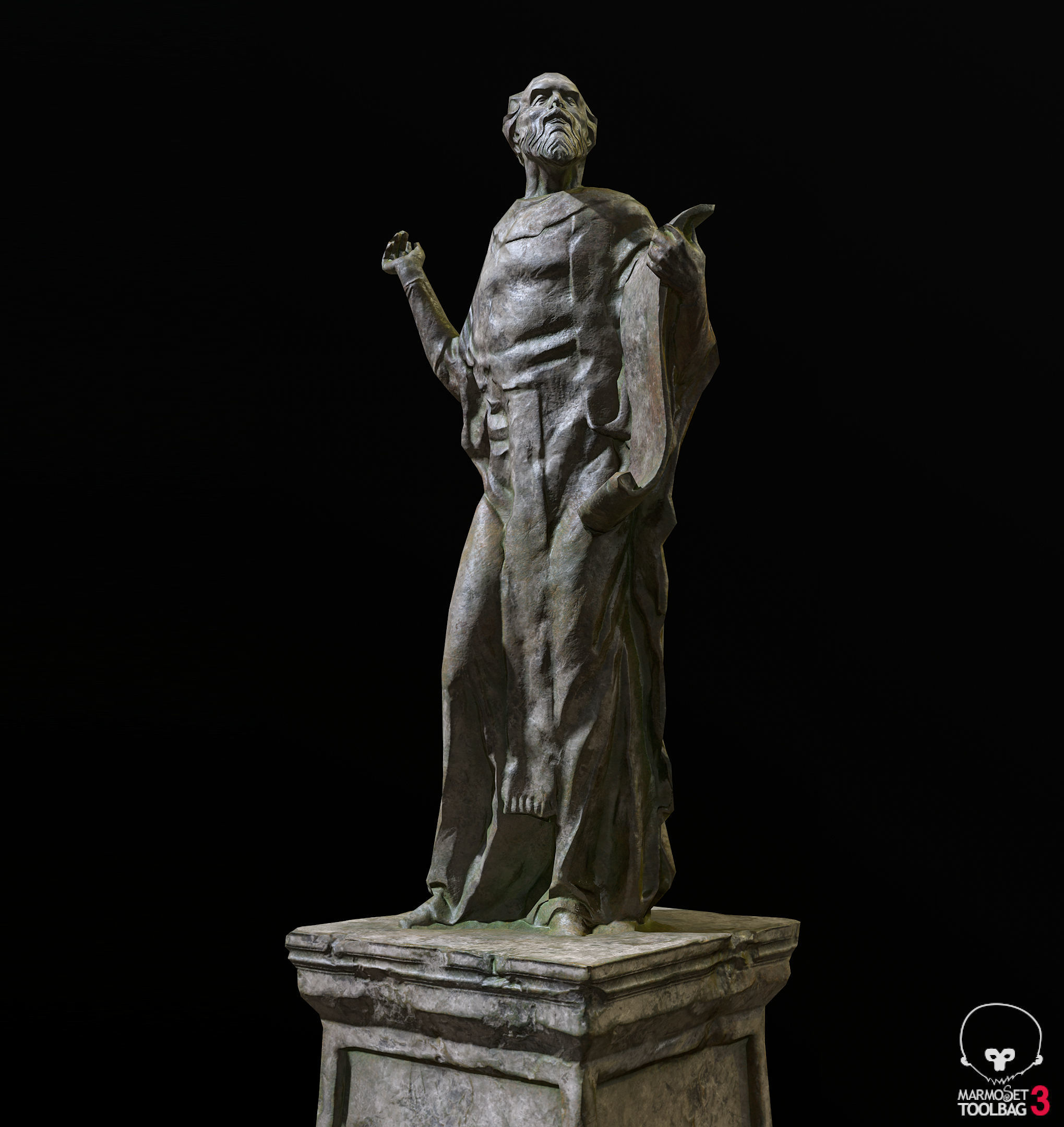 Old Sage statue with two lions Low-poly 3D model_28