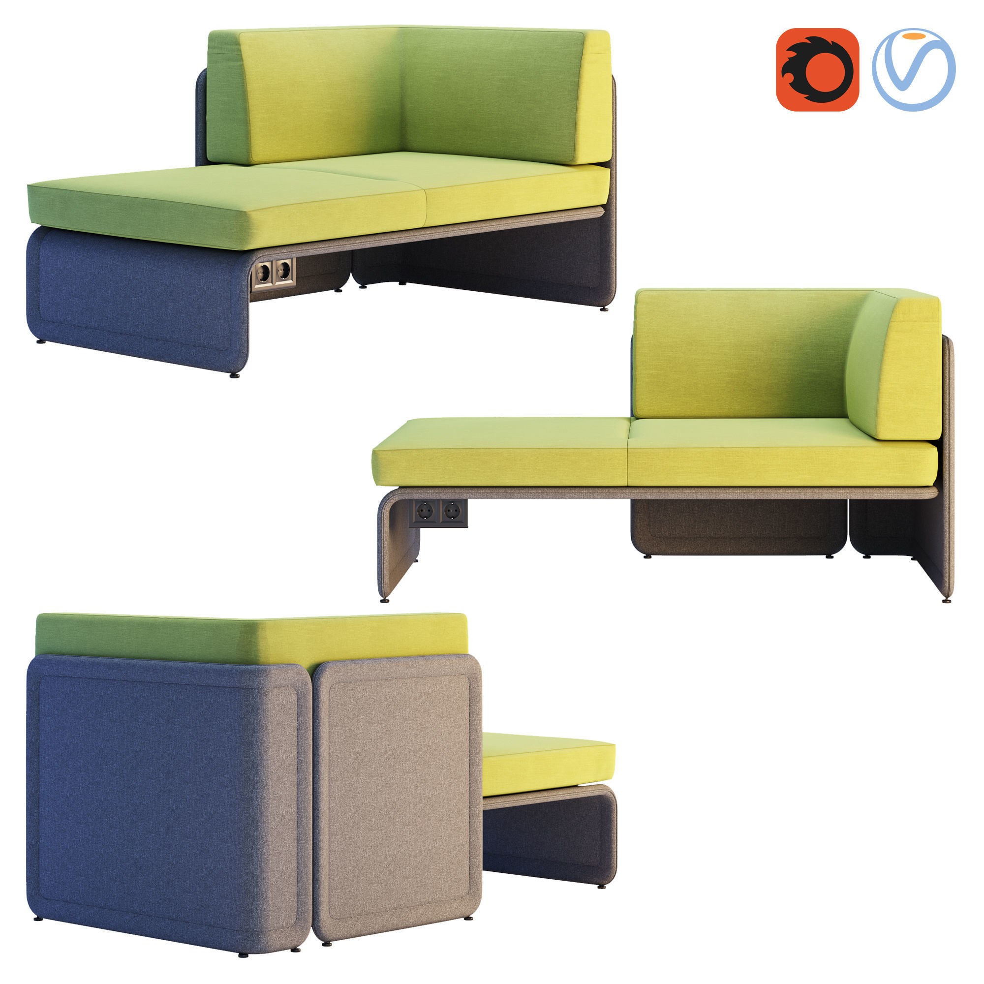 Coalesse - Lagunitas Lounge System Corner Sofa 3D model_2