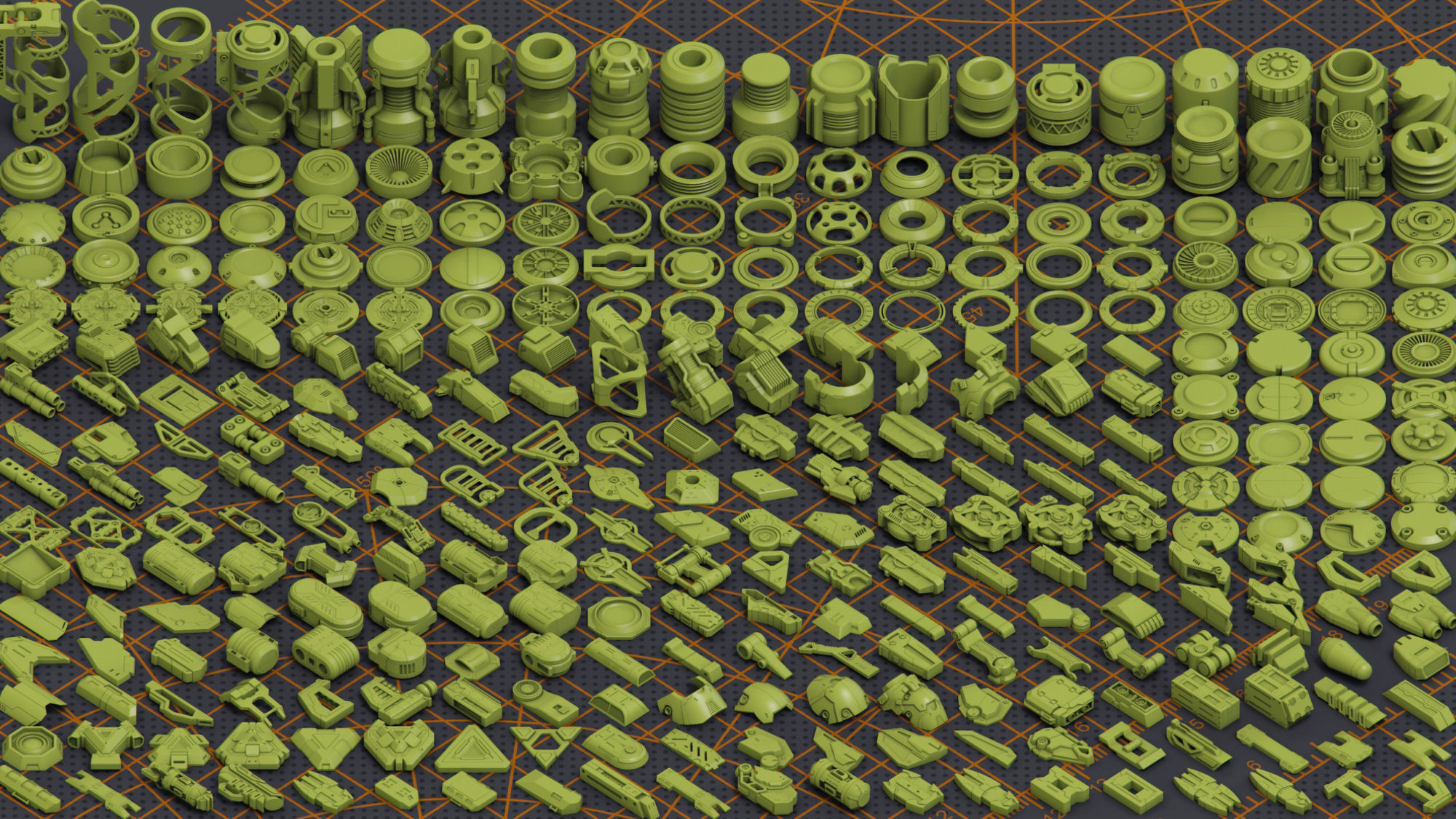 Mega Pack Hard Surface Kitbash 320 DETAILS 3D model_2