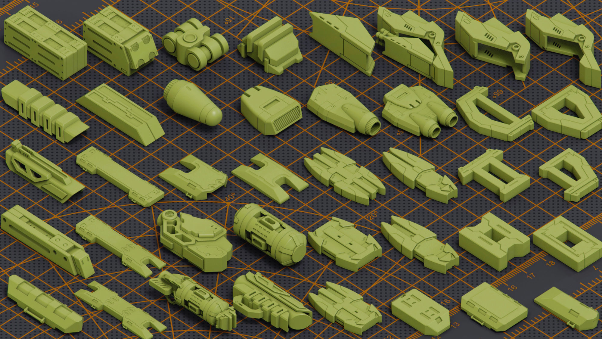 Mega Pack Hard Surface Kitbash 320 DETAILS 3D model_8