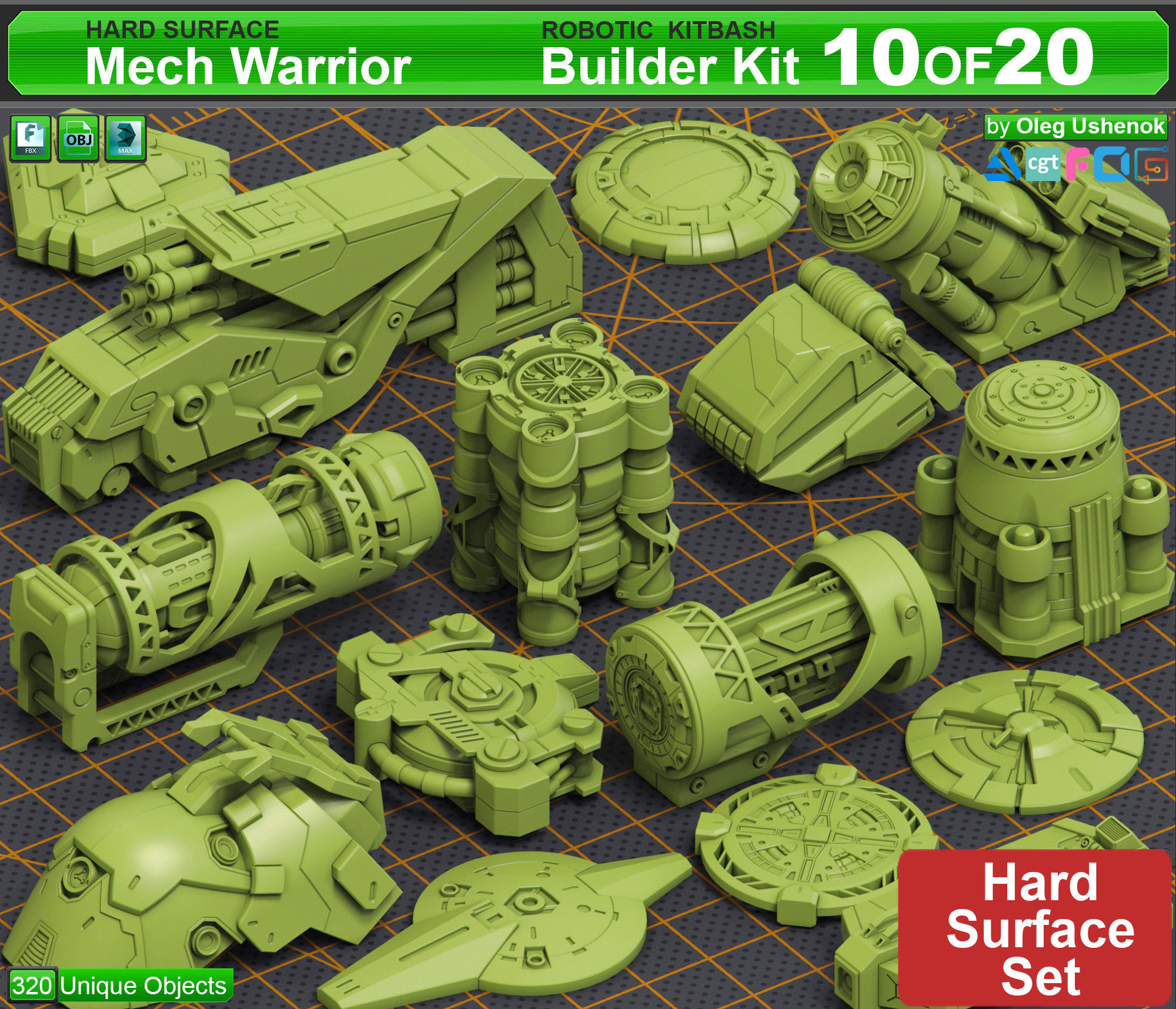 Mega Pack Hard Surface Kitbash 320 DETAILS 3D model_1