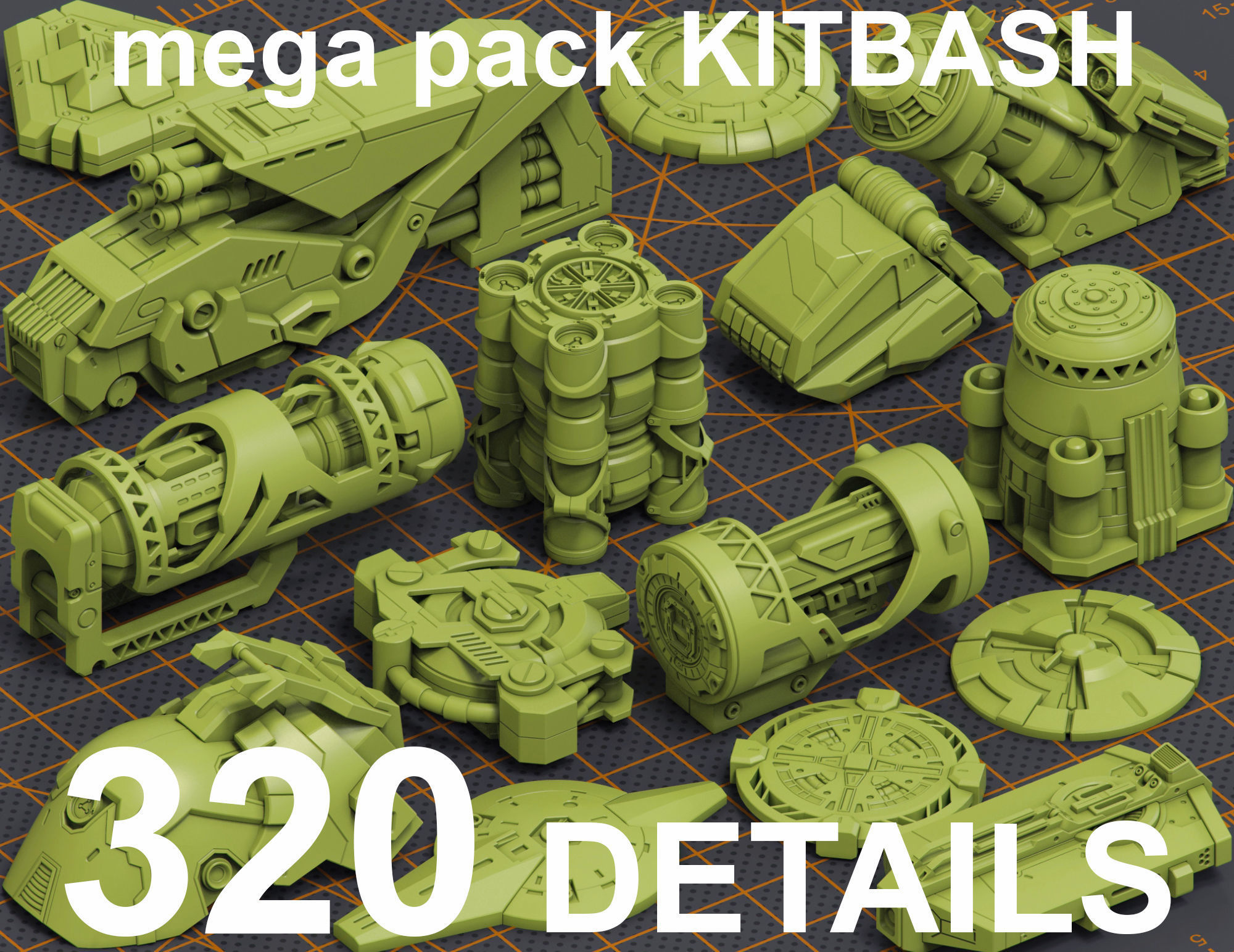 Mega Pack Hard Surface Kitbash 320 DETAILS 3D model_0