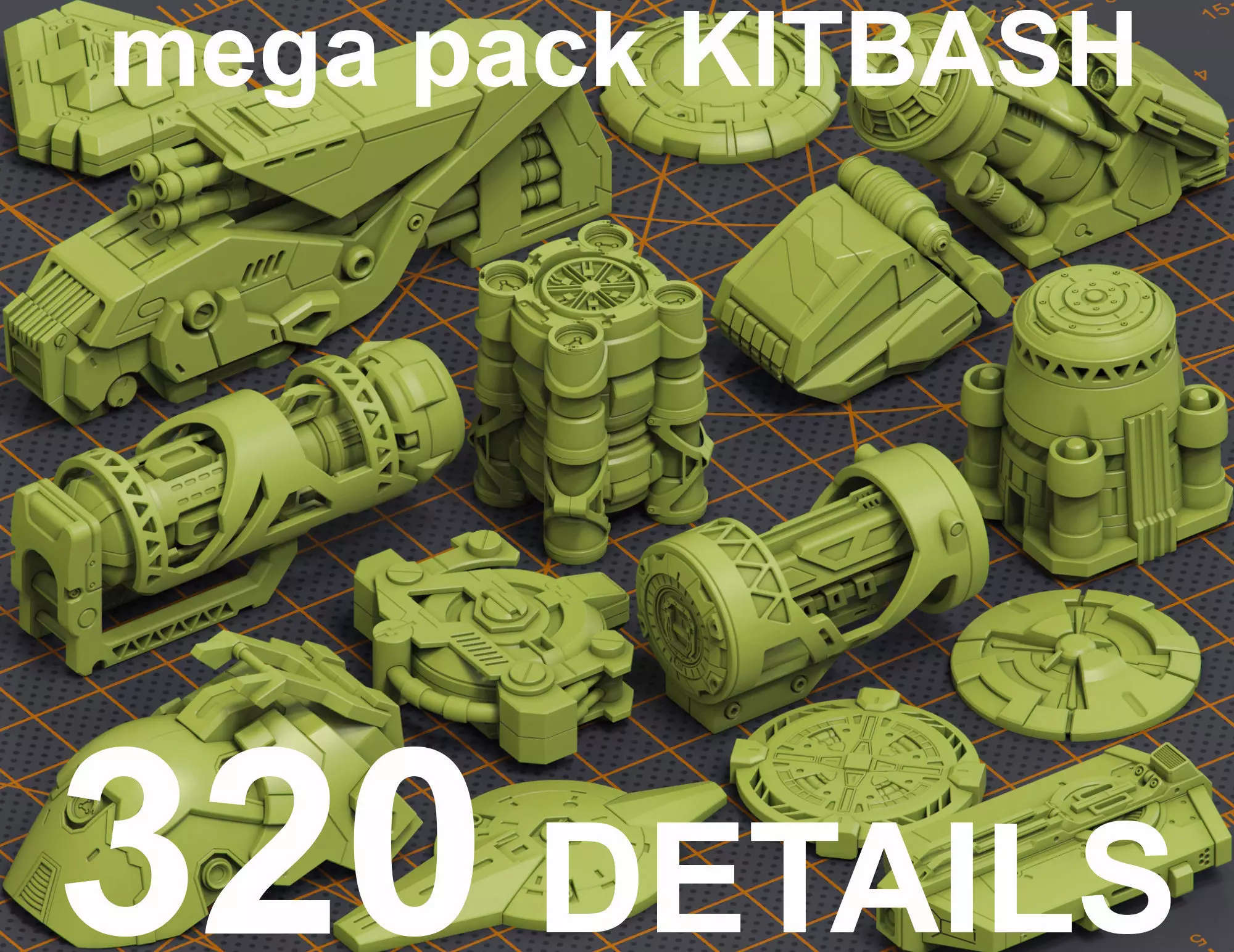 Mega Pack Hard Surface Kitbash 320 DETAILS 3D model_0