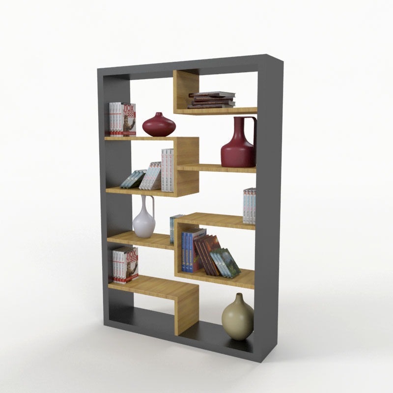 Bookshelf bookcase with shelves and vases 3D model_2