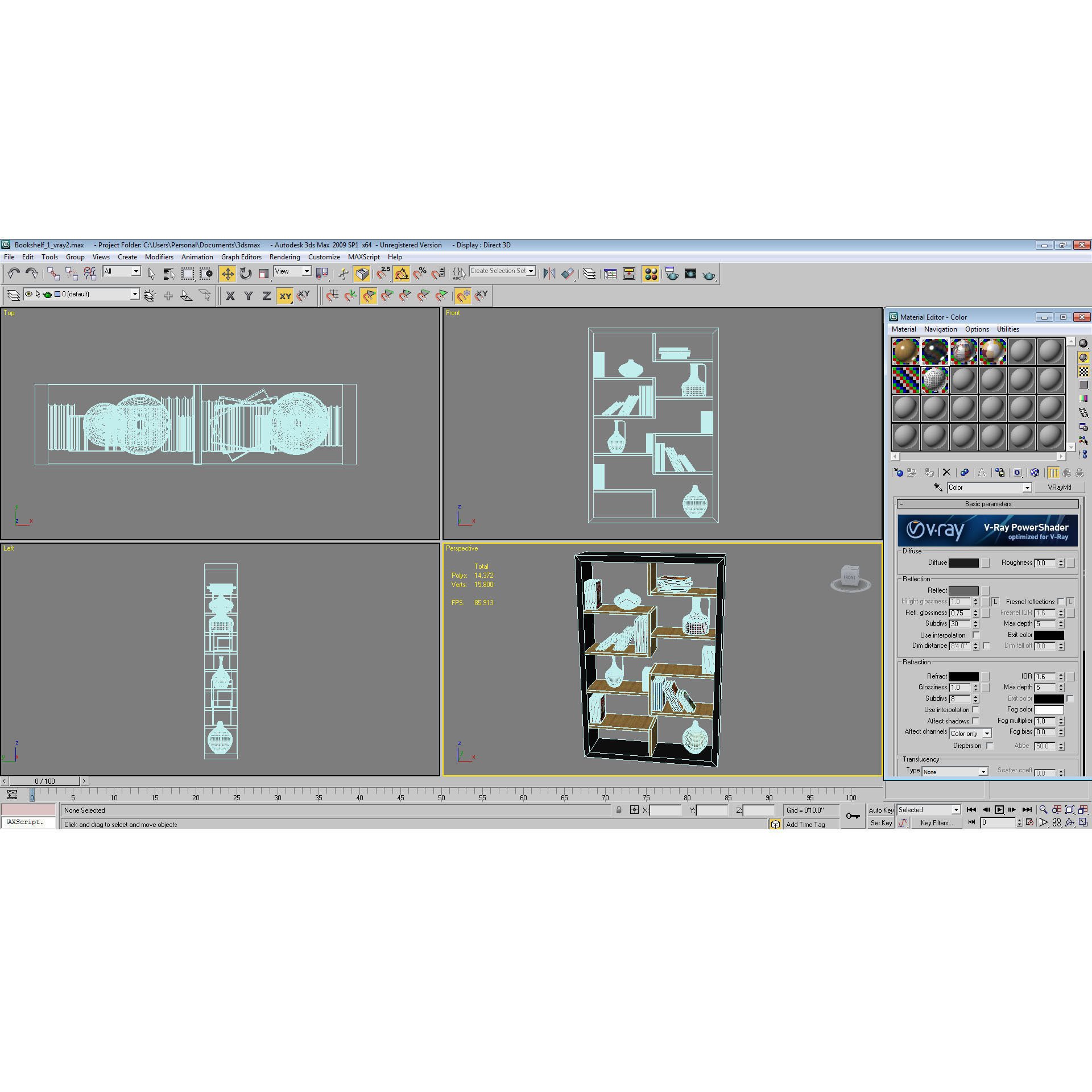 Bookshelf bookcase with shelves and vases 3D model_6
