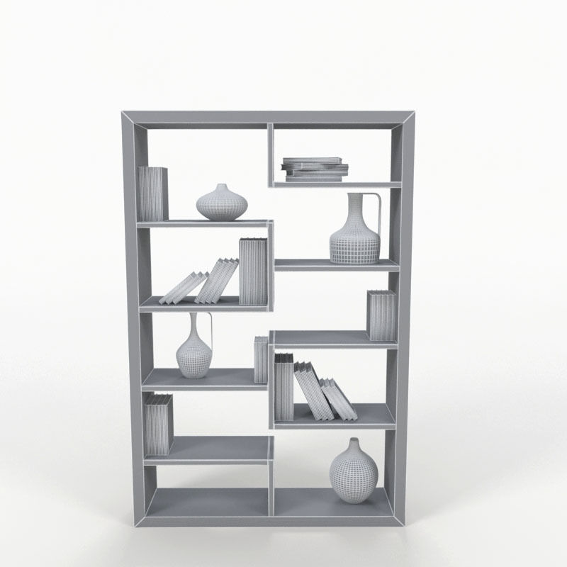 Bookshelf bookcase with shelves and vases 3D model_4