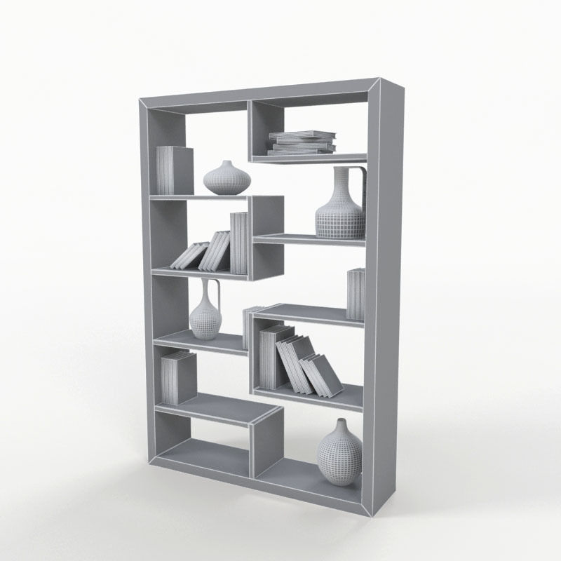 Bookshelf bookcase with shelves and vases 3D model_5