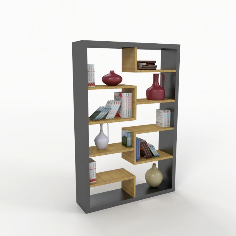 Bookshelf bookcase with shelves and vases 3D model_1