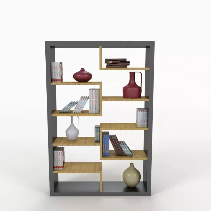 Bookshelf bookcase with shelves and vases 3D model_0