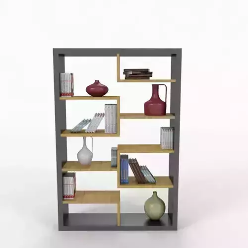 Bookshelf bookcase with shelves and vases