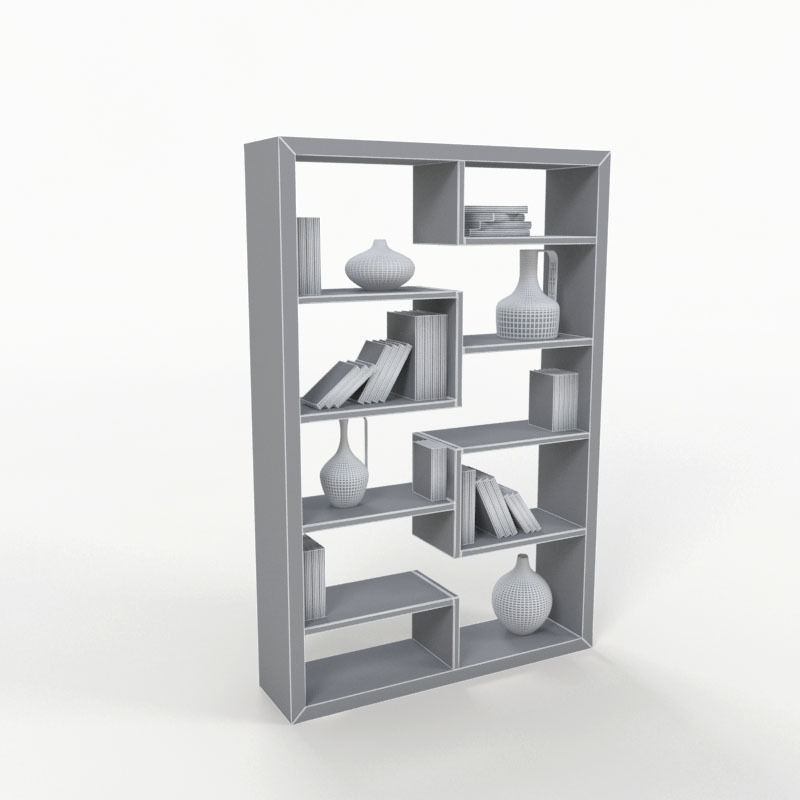 Bookshelf bookcase with shelves and vases 3D model_3