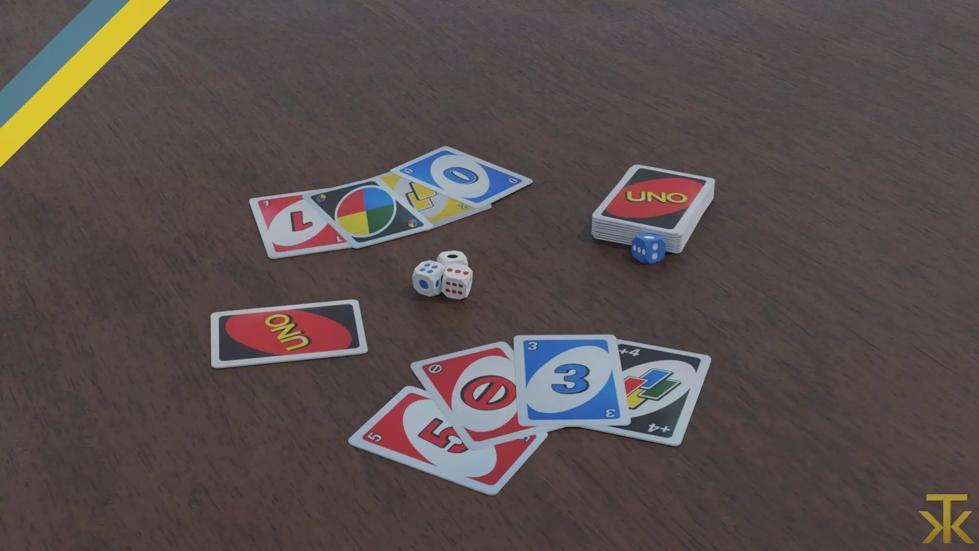  Board game UNO and dice 3D model_0