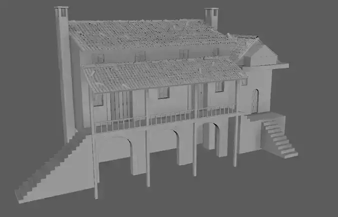 Medieval stone house with stairs