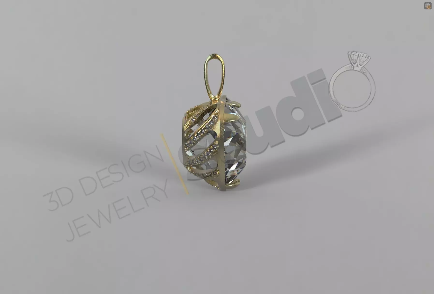 Luxury heart pendant with gems 3d model 3D print model_0