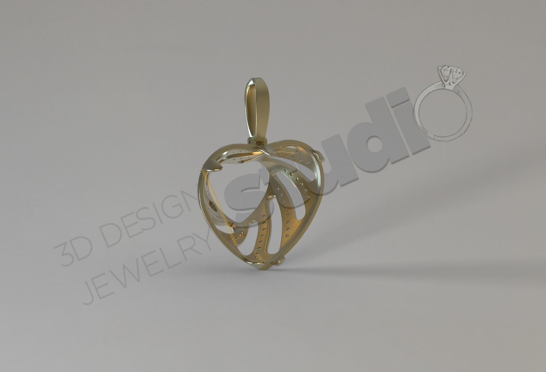 Luxury heart pendant with gems 3d model 3D print model_4