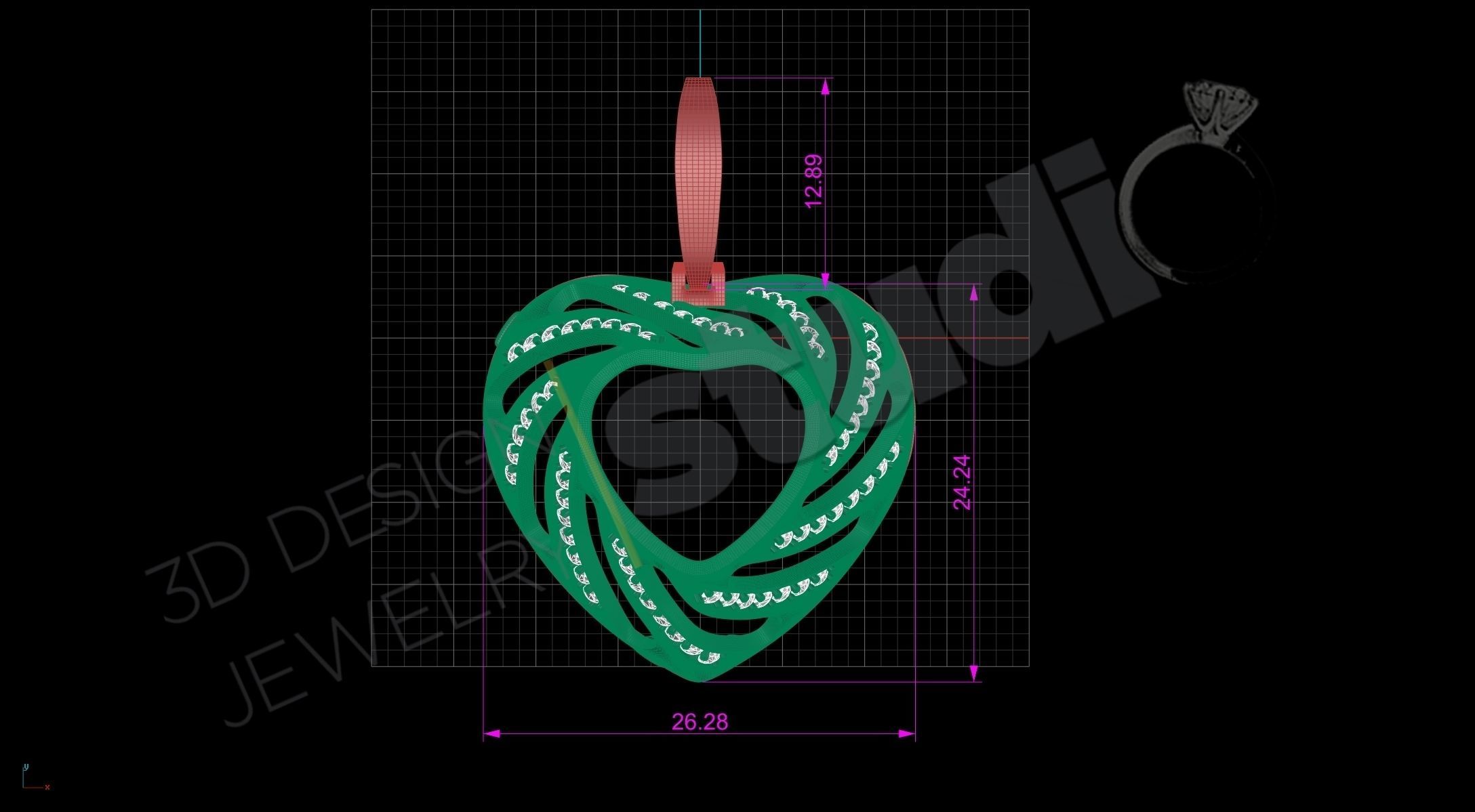 Luxury heart pendant with gems 3d model 3D print model_9