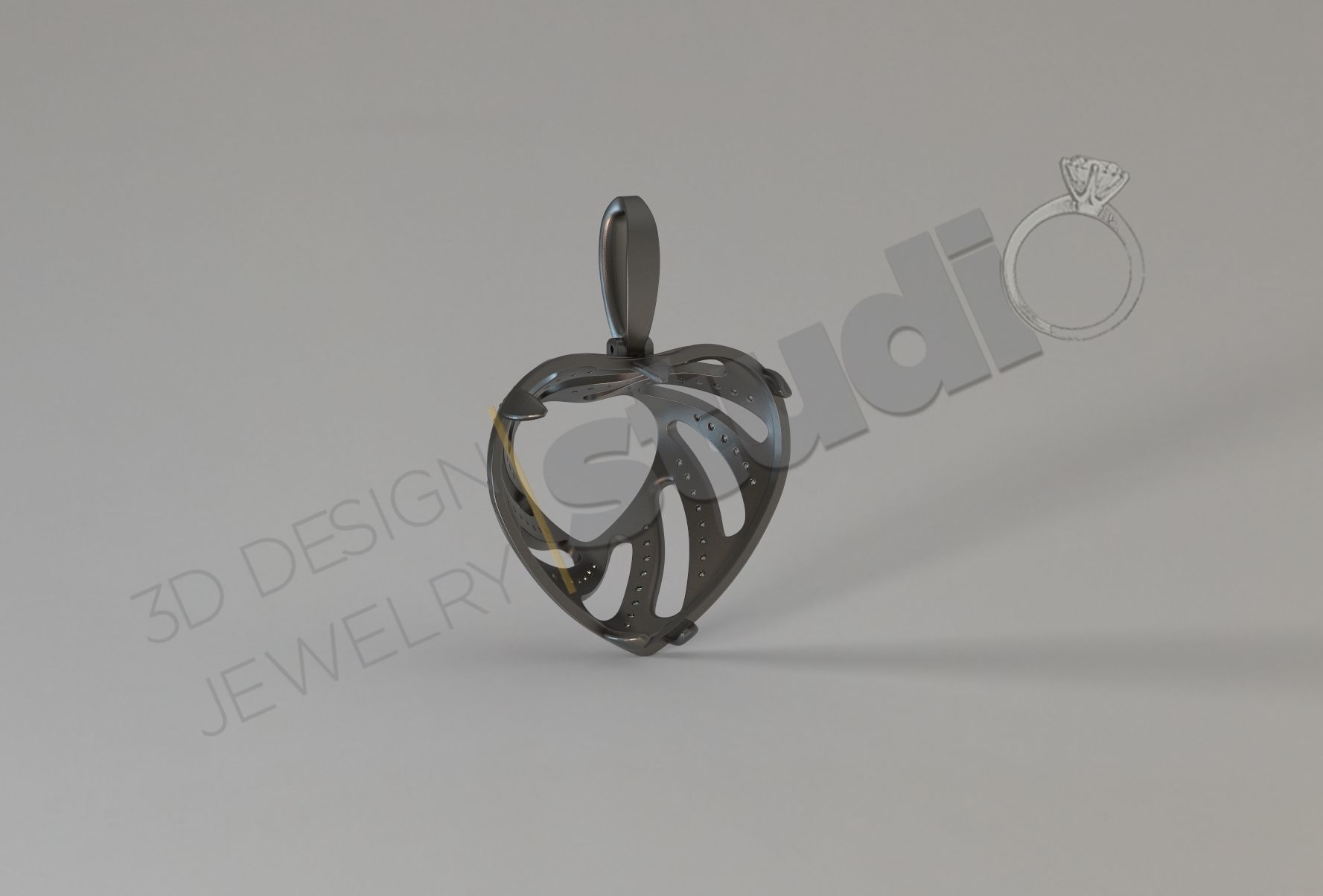 Luxury heart pendant with gems 3d model 3D print model_3