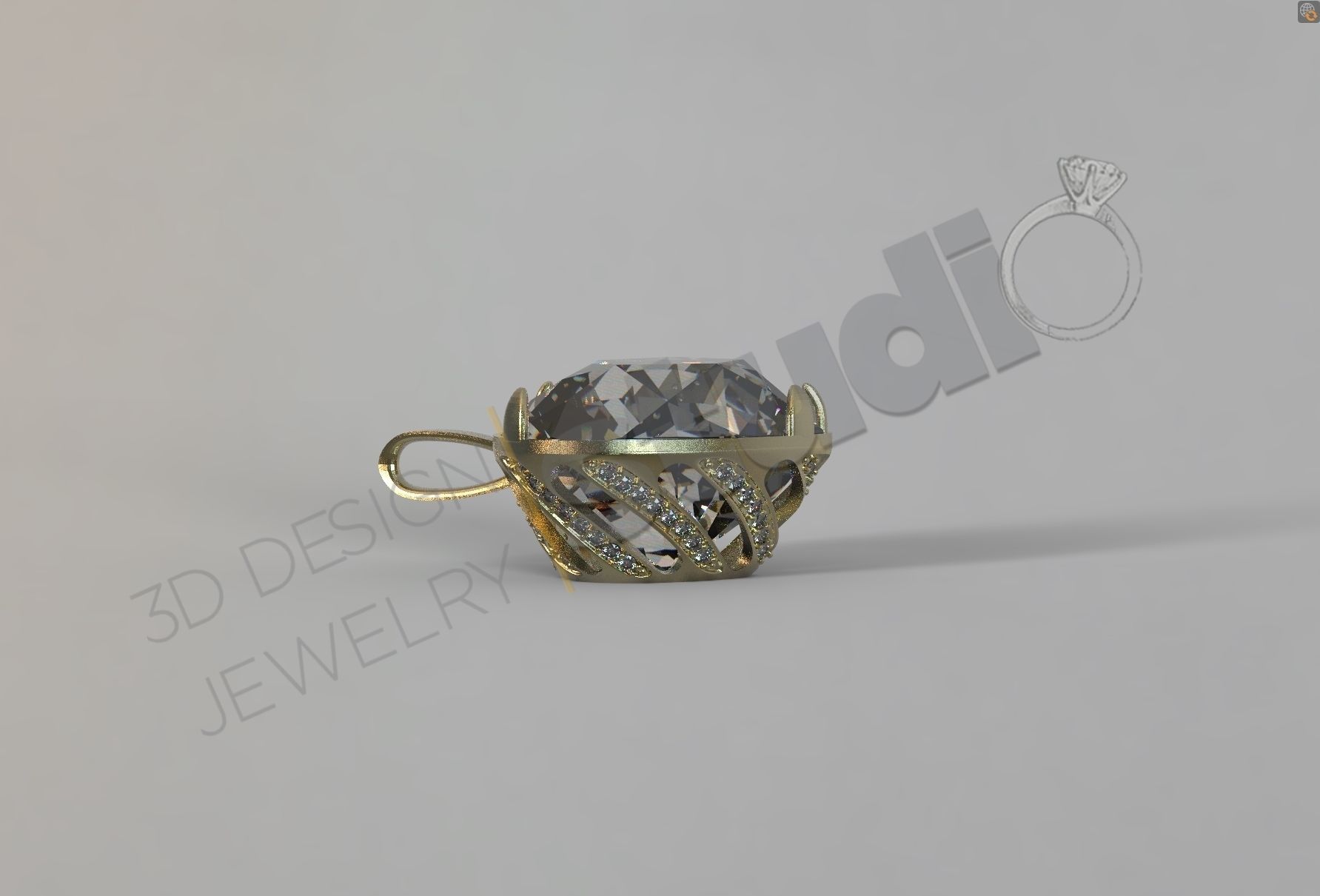 Luxury heart pendant with gems 3d model 3D print model_2