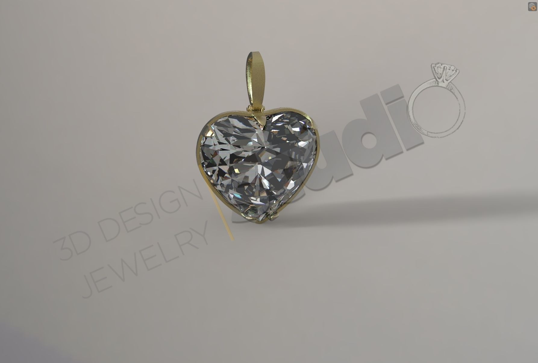 Luxury heart pendant with gems 3d model 3D print model_1