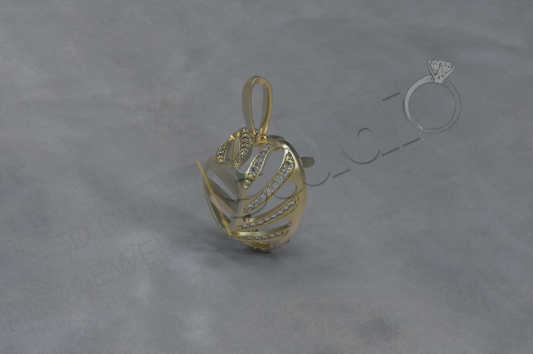 Luxury heart pendant with gems 3d model 3D print model_6