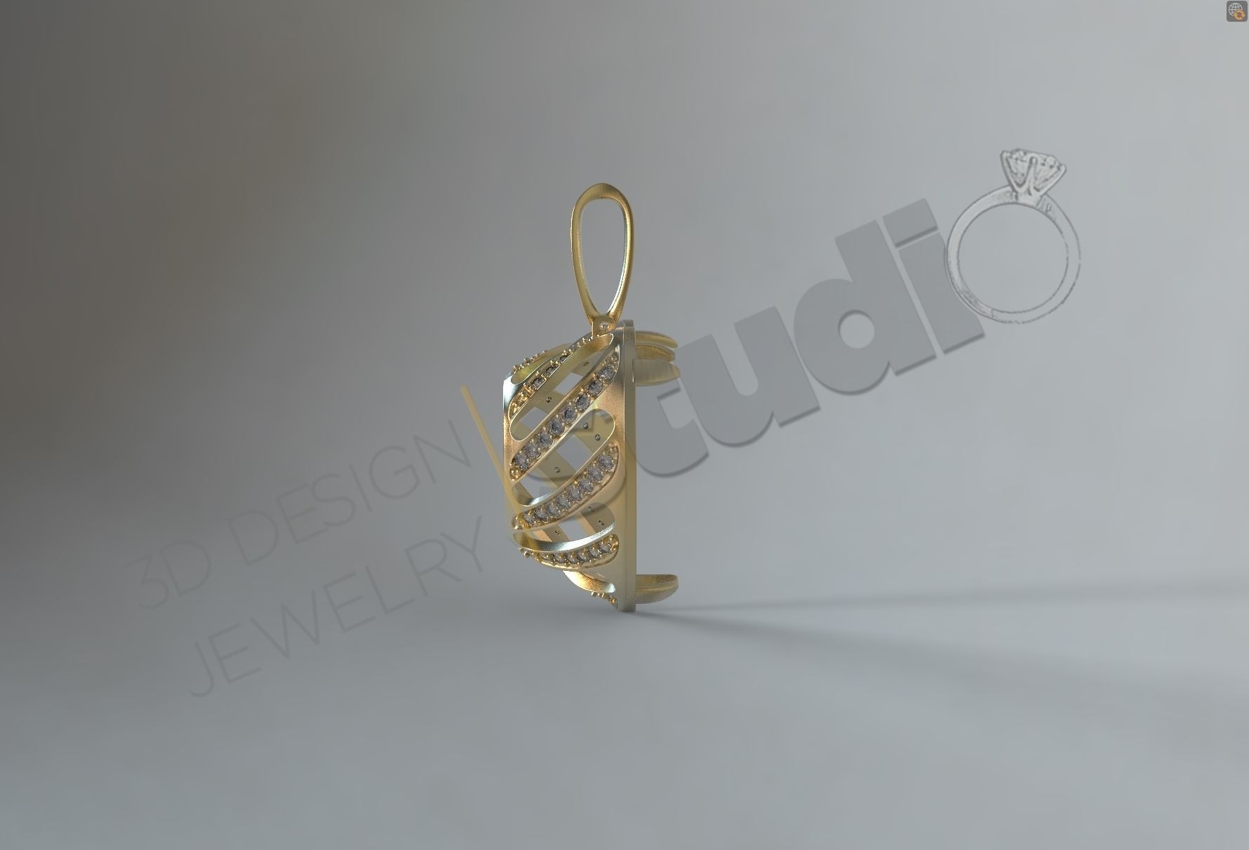 Luxury heart pendant with gems 3d model 3D print model_5