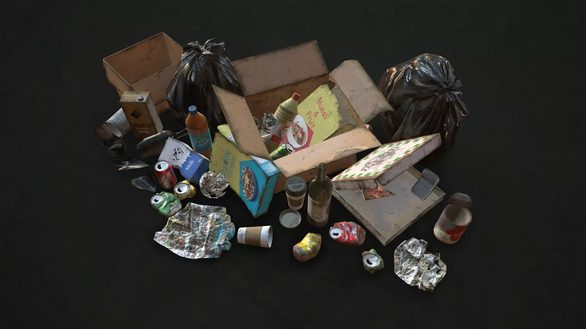 Urban Trash with Garbage Bags Low-poly 3D model