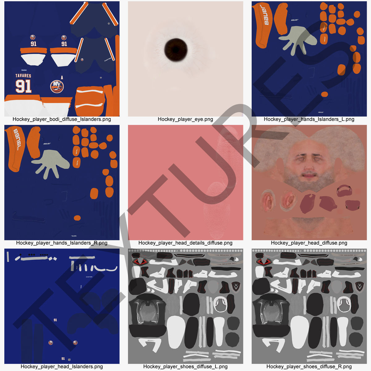 Hockey Player Islanders Rigged for Cinema 4D 3D model_48