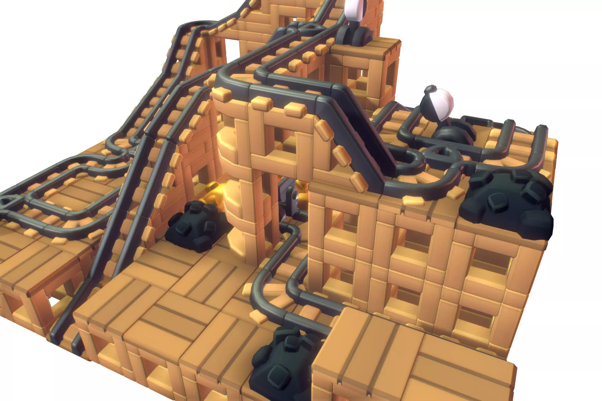 Cube World Mine Rail System - Proto Series Low-poly 3D model_0