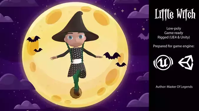 Little witch VI Low-poly 3D model