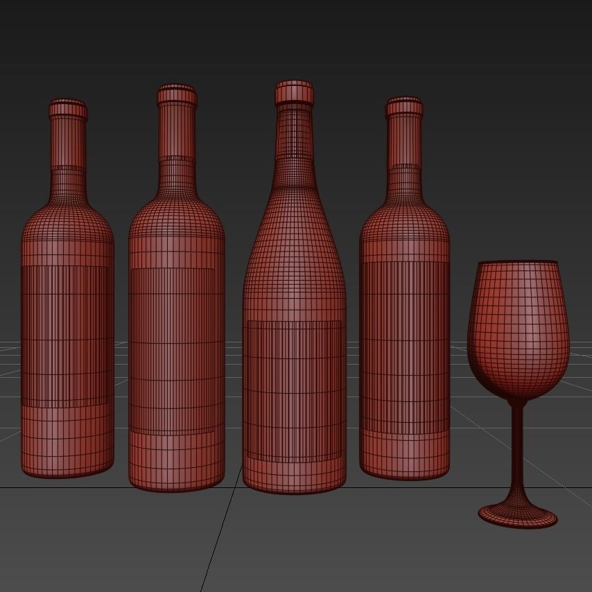 Wine bottle set 8 3D model_5