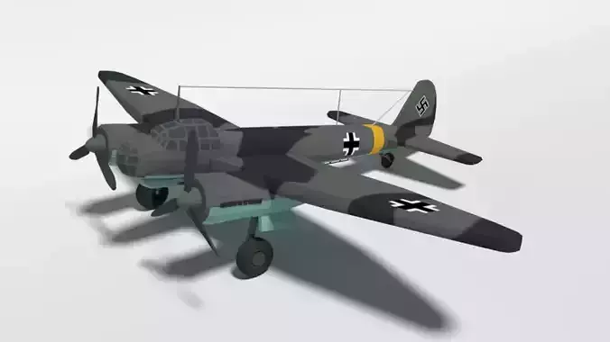 Low Poly Cartoon Junkers Ju 88 WWII Airplane Low-poly 3D model