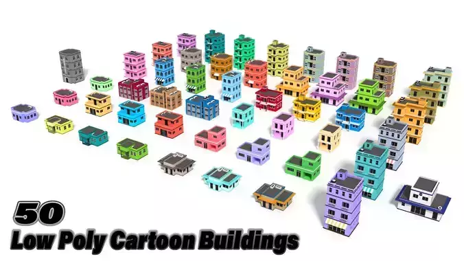 Low Poly City Cartoon Buildings