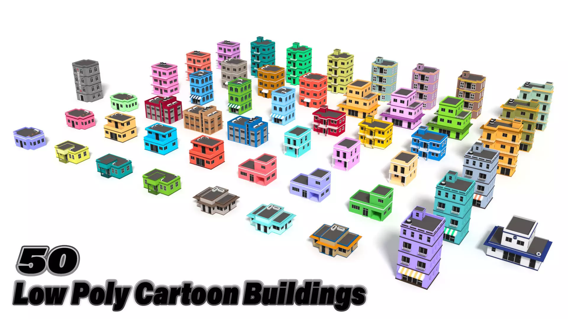 Low Poly City Cartoon Buildings Low-poly 3D model