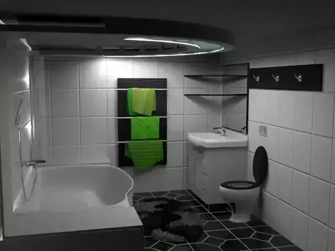 Modern Black-White-Green Bathroom  3D model