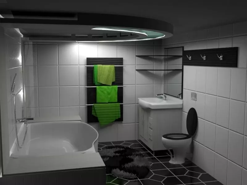 Modern Black-White-Green Bathroom 3D model
